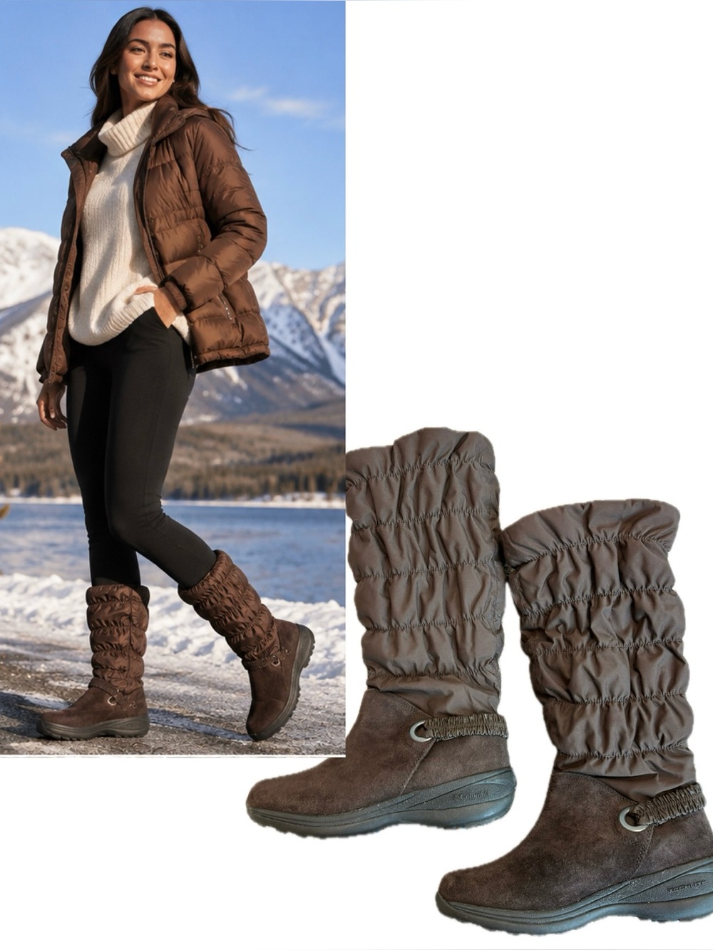 Columbia Odessa Women’s Winter Boots Brown Suede Quilted Tall Snow Boots Size 8